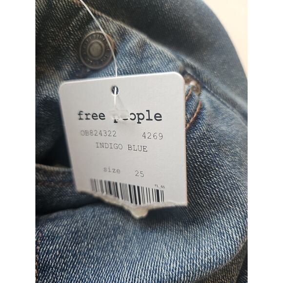 Free People Women's Indigo Blue Mid Rise Skinny Denim Overalls Pants Size 25 - Picture 5 of 6